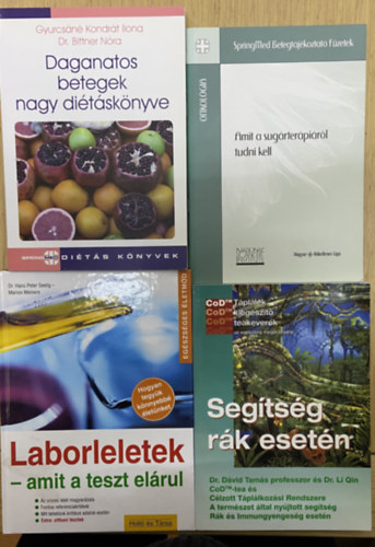 4 db k�nyv a daganatos megbeteged�sekr�l - Laborleletek - amit a teszt el�rul, Seg�ts�g r�k eset�n, Daganatos betegek nagy di�t�sk�nyve, Amit a sug�rter�pi�r�l tudni kell