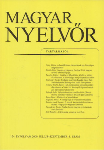 Magyar Nyelvr 124. vf. 2000. 1-4. szm (teljes)