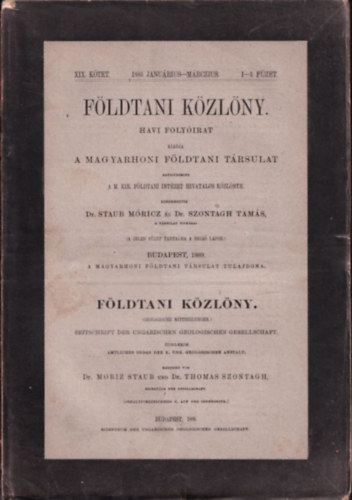 Fldtani Kzlny 1889/1-3. fzet (XIX. ktet)