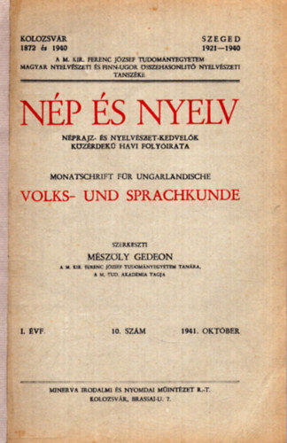 Np s nyelv - Nprajz- s Nyelvszet-kedvelk kzrdek havi folyirata I. vf. 10. szm 1941. oktber