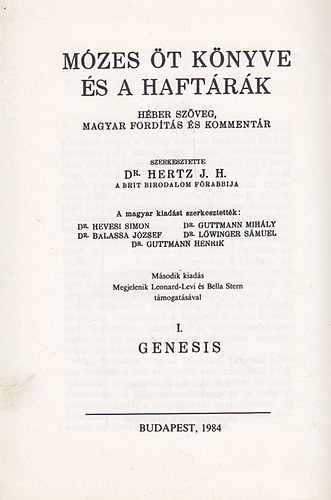 Mzes t Knyve s a Haftrk (Hber szveg, magyar fordts s kommentr) IV. -Numeri (Reprint)