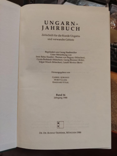 Ungarn-Jahrbuch Band 16 - Jahrgang 1988 - Zeitschrift f�r die Kunde Ungarns und verwandte Gebiete