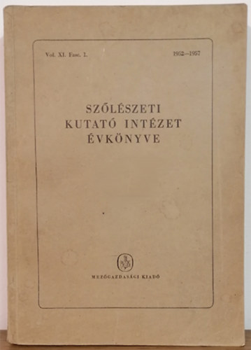 Szlszeti Kutat Intzet vknyve - Vol. XI. Fasc. 1. 1952-1957
