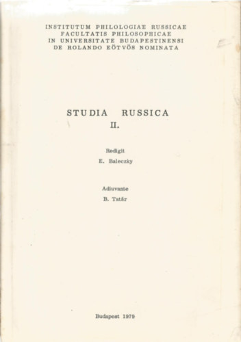 E. Baleczky; B. Tatr - Studia Russica II.