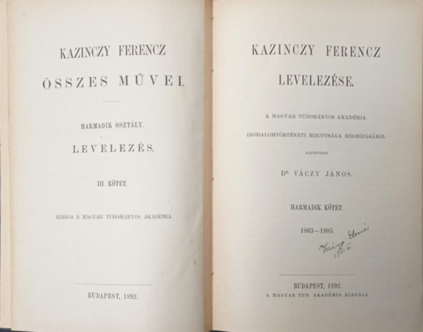 Kazinczy Ferencz levelezse III. (1803-1805)