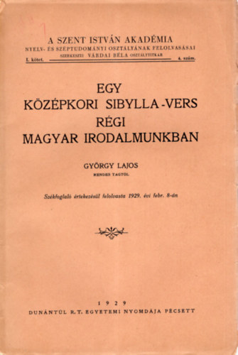 Gyrgy Lajos - Egy kzpkori Sibylla-vers rgi magyar irodalmunkban