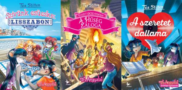 3 db Tea Stilton k�nyv: Sz�v�nk cs�cske: Lisszabon + A szeretet dallama - Tea Angyalai + A H�s�g Z�loga - Elveszett kincsek nyom�ban 3.