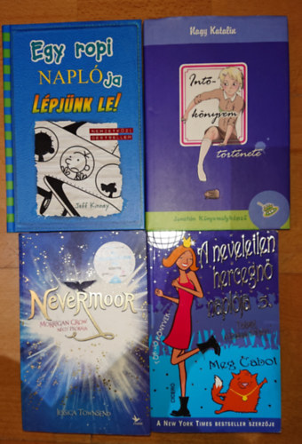 4 kk knyv nagylnyoknak: Intknyvem trtnete, Egy ropi naplja - Lpjnk le!, Nevermoor - orrigan Crow ngy prbja, A neveletlen hercegn naplja 5.