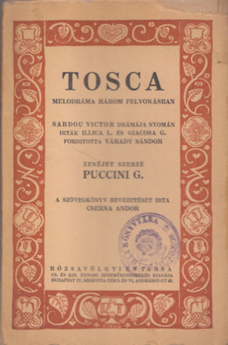 Giacomo Puccini - Tosca (Kozma Lajos bort)