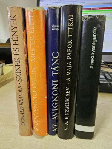 5db m�v�szeti k�tet: Sz�nek �s f�nyek+ Benvenuto Cellini mester �lete+ Az avignoni t�nc+ A maja papok titkai+ A neoavantgarde