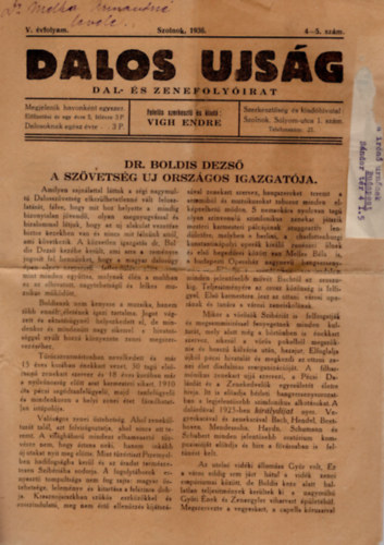 Dalos Ujsg - Dal- s Zenefolyirat 1936