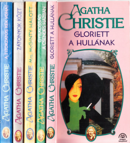 5db. Agatha Christie krimi: A titokzatos kk vonat + Gloriett a hullnak + Gyilkossg a csendes hzban + Mrs. McGinty halott + Ztonyok kzt