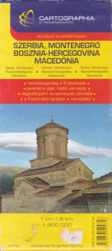 Szerbia, Montenegró, Bosznia-Hercegovina, Macedónia térkép (1:800 000)