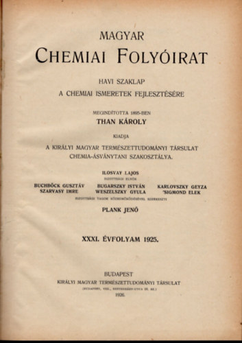 Magyar chemiai folyirat 1925. 1-12. ( teljes vfolyam, egybektve)