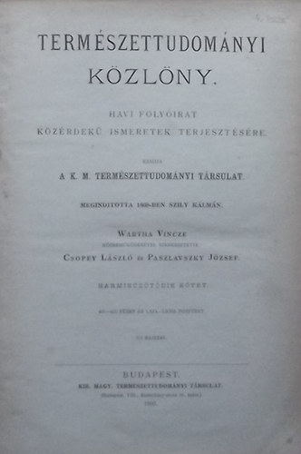 Termszettudomnyi kzlny 1903-as teljes vfolyam (35. ktet - Ptfzetekkel 69-72-ig)