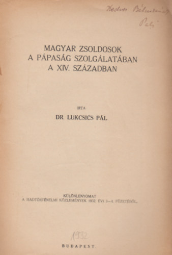 Magyar zsoldosok a ppasg szolglatban a XIV. szzadban