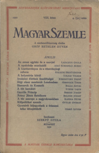 Magyar Szemle 1930. v VIII. ktet 4.(32.) szm