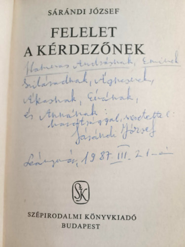 S�r�ndi J�zsef - Felelet a k�rdez�nek