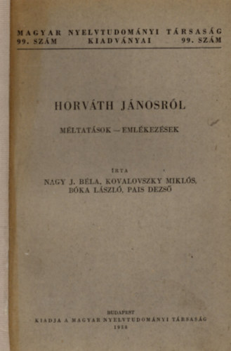 Horvth Jnosrl - Mltatsok-Emlkezsek