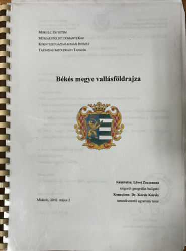 Lvei Zsuzsanna - Bks megye vallsfldrajza [Szakdolgozat] (Dediklt)