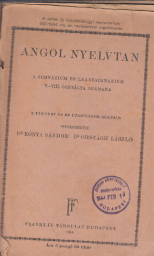 Angol nyelvtan a gimn�zium �s lte�nygimn�zium V-VIII. osz�ya sz�m�ra
