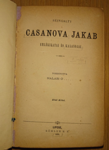 Casanova Jakab eml�kiratai �s kalandjai