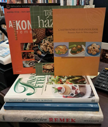 6 db-os szakácskönyv KÖNYVMENTŐ AJÁNLAT: Tavaszi ételek, Ünnepi étkezés, Több száz ízes házi recept, Egyszerűen remek, A nemzetközi konyha remekei, Gasztronómiai barangolások Baranya, Fejér és Tolna megyében