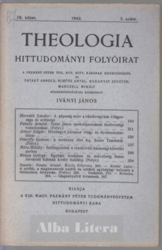 Theologia hittudomnyi folyirat IX. ktet 1942. 3. szm