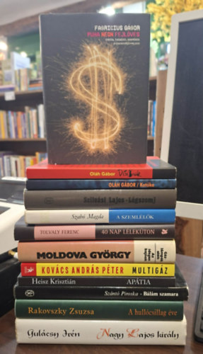 Fabricius Gábor, Heisz Krisztián, Szántó Piroska, Tolvaly Ferenc, Szilvási Lajos, Magda Szabó, Rakovszky Zsuzsa, Moldova György, Kovács András Péter, Gulácsy Irén Oláh Gábor - 12 db magyar irodalmi regény, KÖNYVMENTŐ AJÁNLAT: Díszbogár, Katóka, Puha neon fejlövés, Apátia, Bálám szamara, 40 nap lélekúton, Légszomj, A szemlélők, A hullócsillag éve, Gázlámpák alatt/Az idegen bajnok, Multigáz, Nagy Lajos