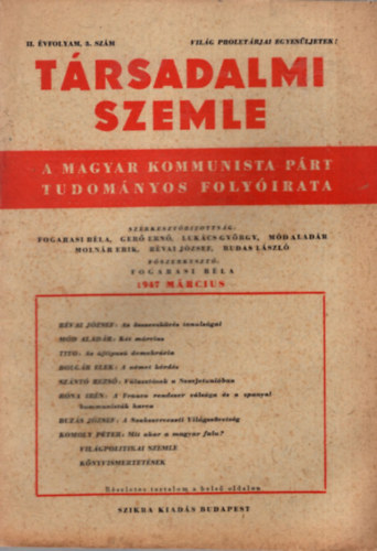 Fogarasi Bla - 4 db Trsadalmi Szemle  I. vfolyam 3.4. 6. szmok , s  II. vfolyam  3. szm ( egytt )