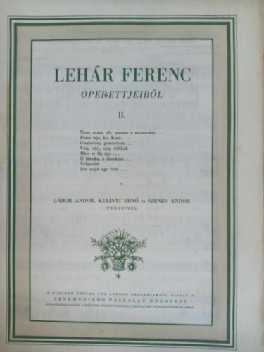 Lehr Ferenc operettjeibl II. fzet