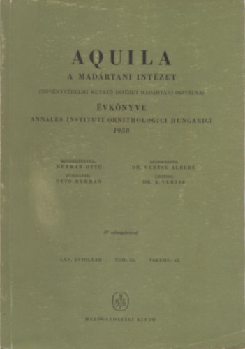 Aquila - A Madrtani Intzet vknyve 1958 (LXV. vf. Vol. 65.)