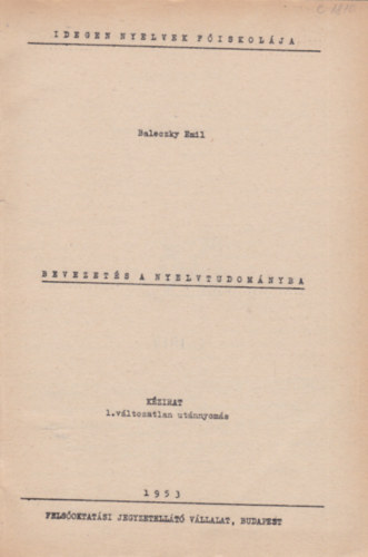 Baleczky Emil - Bevezets a nyelvtudomnyba