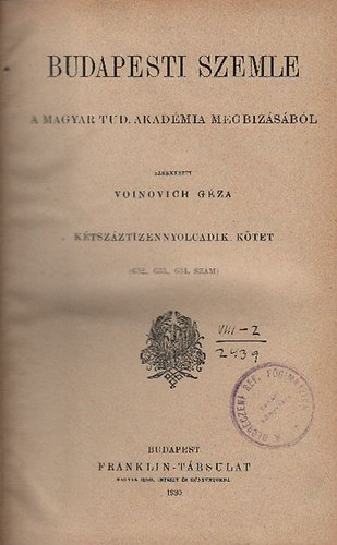 Budapesti Szemle 218. ktet (632-634. szmok) 1930.