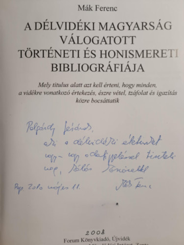 A d�lvid�ki magyars�g v�logatott t�rt�neti �s honismereti bibliogr�fi�