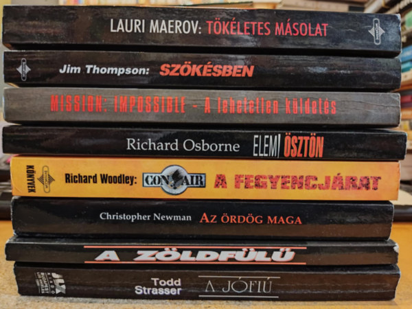 8 db filmknyv: A jfi; A zldfl; Az rdg maga; Con Air: A fegyencjrat; Elemi sztn; Mission: Impossible; Szksben; Tkletes msolat
