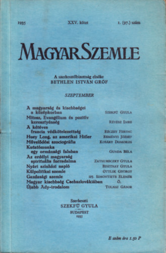 Magyar Szemle 1935. szeptember XXV. ktet 1. (97.) szm