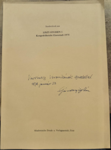 Sonderdruck aus Liszt Studien 1. Kongre-Bericht Eisenstadt 1975