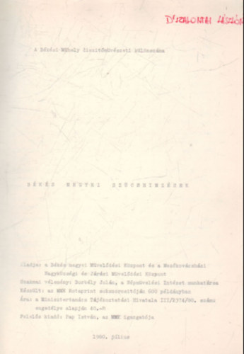 B�k�s megyei sz�csh�mz�sek - B�k�si M�hely d�sz�t�m�v�szeti k�l�nsz�ma