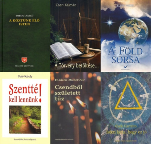 6 db k�nyv a katolikus hitvall�sr�l: A k�zt�nk �l� Isten - Az egzisztenci�lis tal�lkoz�s �tjai + Isten l�tta, hogy ez j� + Csendb�l sz�letett t�z - A K�rmel ima- �s istentapasztalata + Szentt� kell lenn�nk! +  A F�ld sorsa