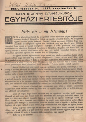 Ruttkay-Miklin Gza - Szentetornyai evanglikusok egyhzi rtestje 1937