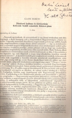 T�rt�neti kultusz �s t�rt�net�r�s (reflexi�k Szekf� sz�m�z�tt R�k�czij�hoz) K�l�nlenyomat - dedik�lt