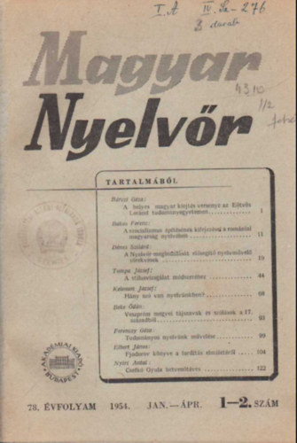 Magyar nyelvr 1954  vi teljes vfolyam (egybektve )