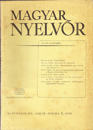 Magyar Nyelvr 1972/1-4. szm (teljes vfolyam)