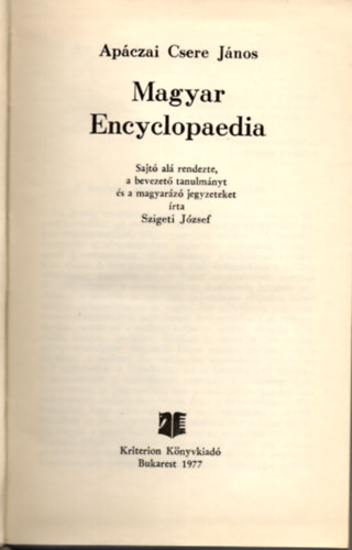 Apczai Csere Jnos - Magyar encyclopaedia