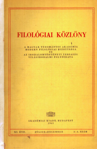 Filolgiai kzlny XI. vfolyam jlius-december 3-4. szm