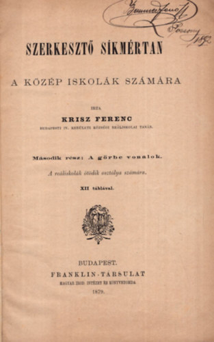 Krisz Ferenc - Szerkeszt skmrtan - A kzp iskolk szmra ( Ritka )