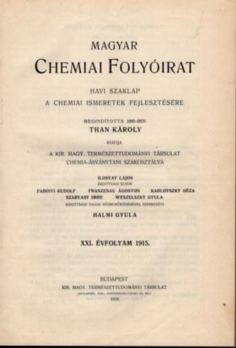 Magyar chemiai folyirat 1915. 1-12. (teljes vfolyam, egybektve)