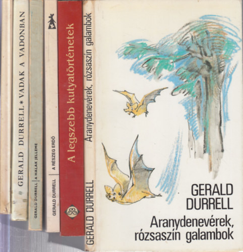 6 db. Gerald Durrell m�: Aranydenev�rek, r�zsasz�n galambok + A legszebb kutyat�rt�netek + A r�szeg erd� + A halak jelleme + Vadak a vadonban + Hogyan l�j�nk amat�r term�szetb�v�rt