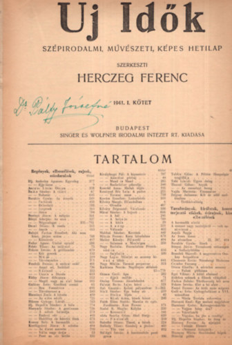 Uj Idk - szpirodalmi, mvszeti, kpes hetilap 1941. I. ktet fl vfolyam 1-26. szm